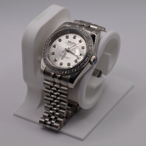Seiko Accessories - Hand Built Seiko Mod Date-Just | 39mm | CZ Diamond Bezel & Dial | NH35 Automatic